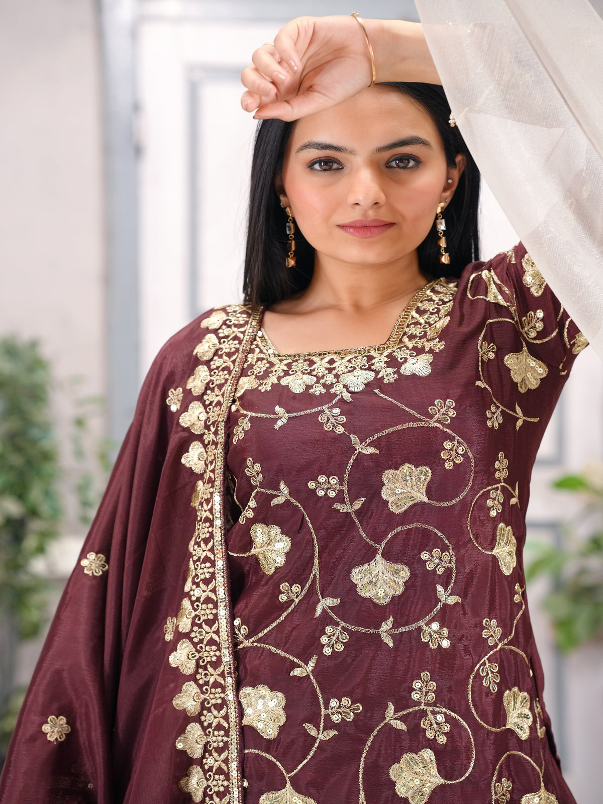 SAHELI STYLE PresentingNew Designer Embroidered Chinon Sharara Suit With Sequence Embroidered Work