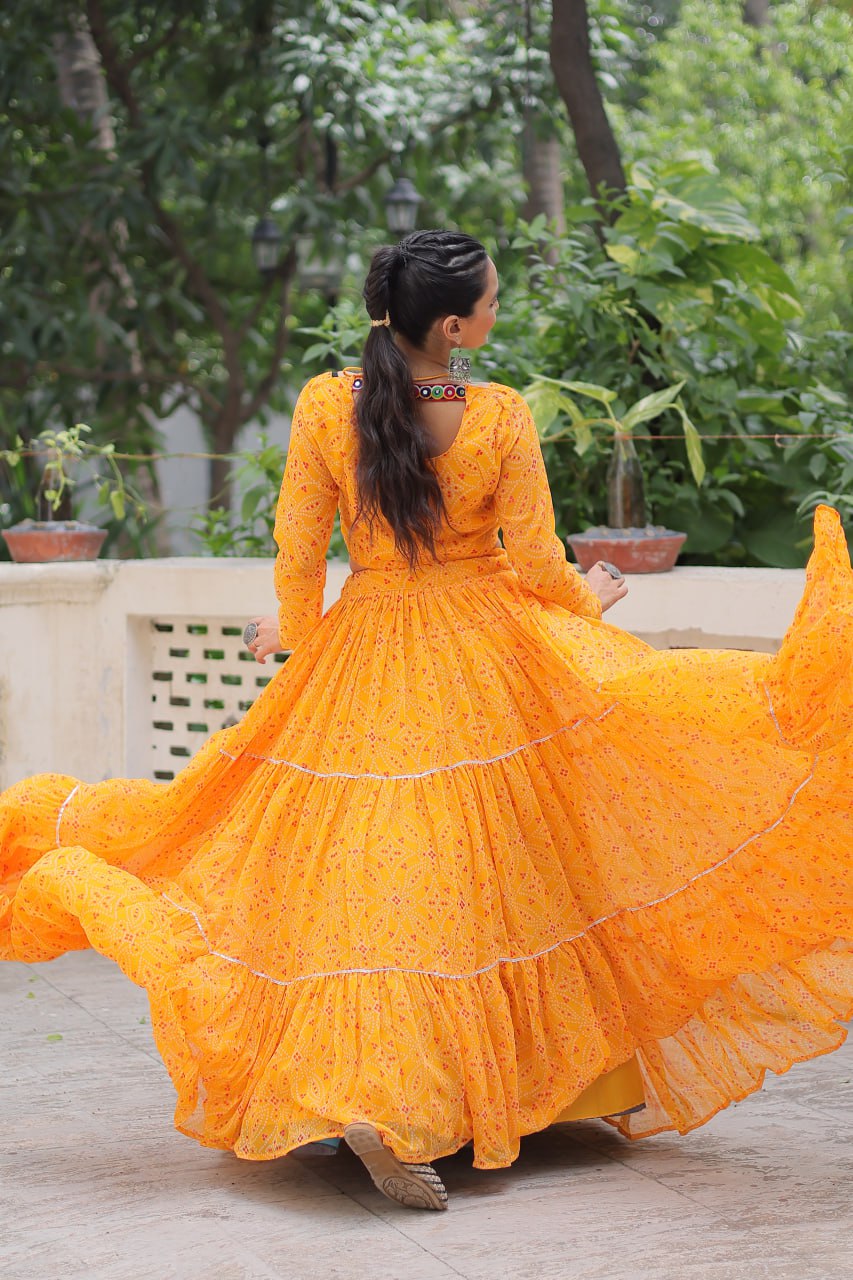 Navratri Special Bandhej Print Lehenga with Embroidered Full Sleeve Blouse