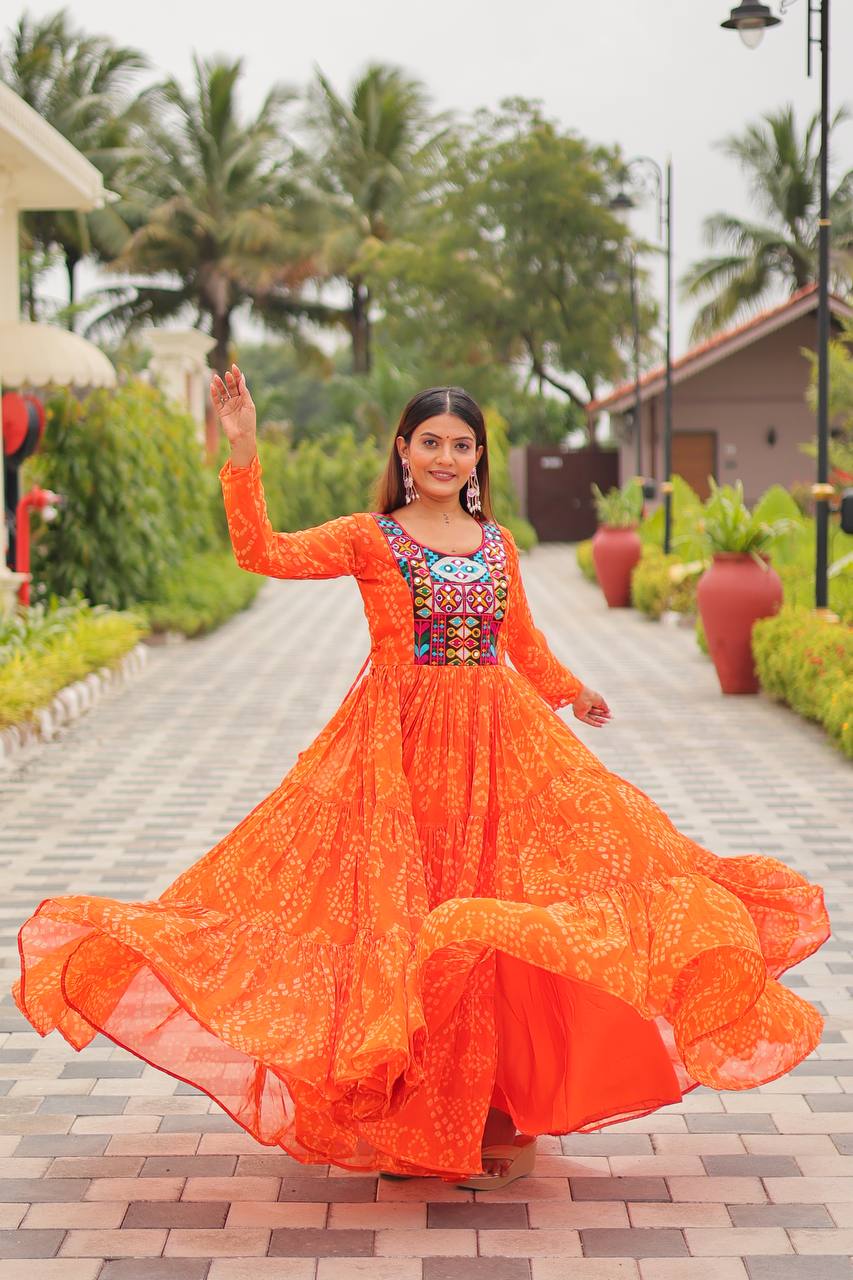 Navratri Special Gamathi Work Gown β Georgette with Real Mirror