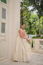 Off-White Embroidered Kora Cotton Gown β 8 Meter Flair, Sleeveless