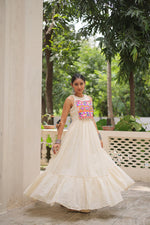 Off-White Embroidered Kora Cotton Gown β 8 Meter Flair, Sleeveless