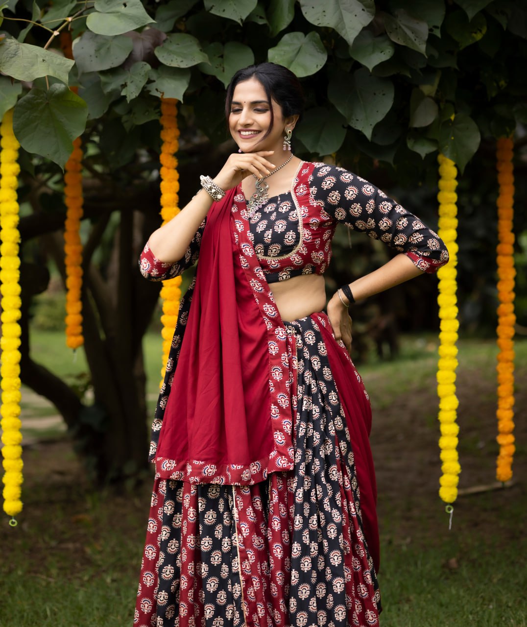 "Traditional Ajarakh Print Chaniya Choli for Navratri 2025