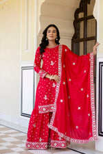 Desinger House Presents Red Color Top Bottom 3Pcs Sharara Pair