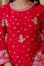 Desinger House Presents Red Color Top Bottom 3Pcs Sharara Pair