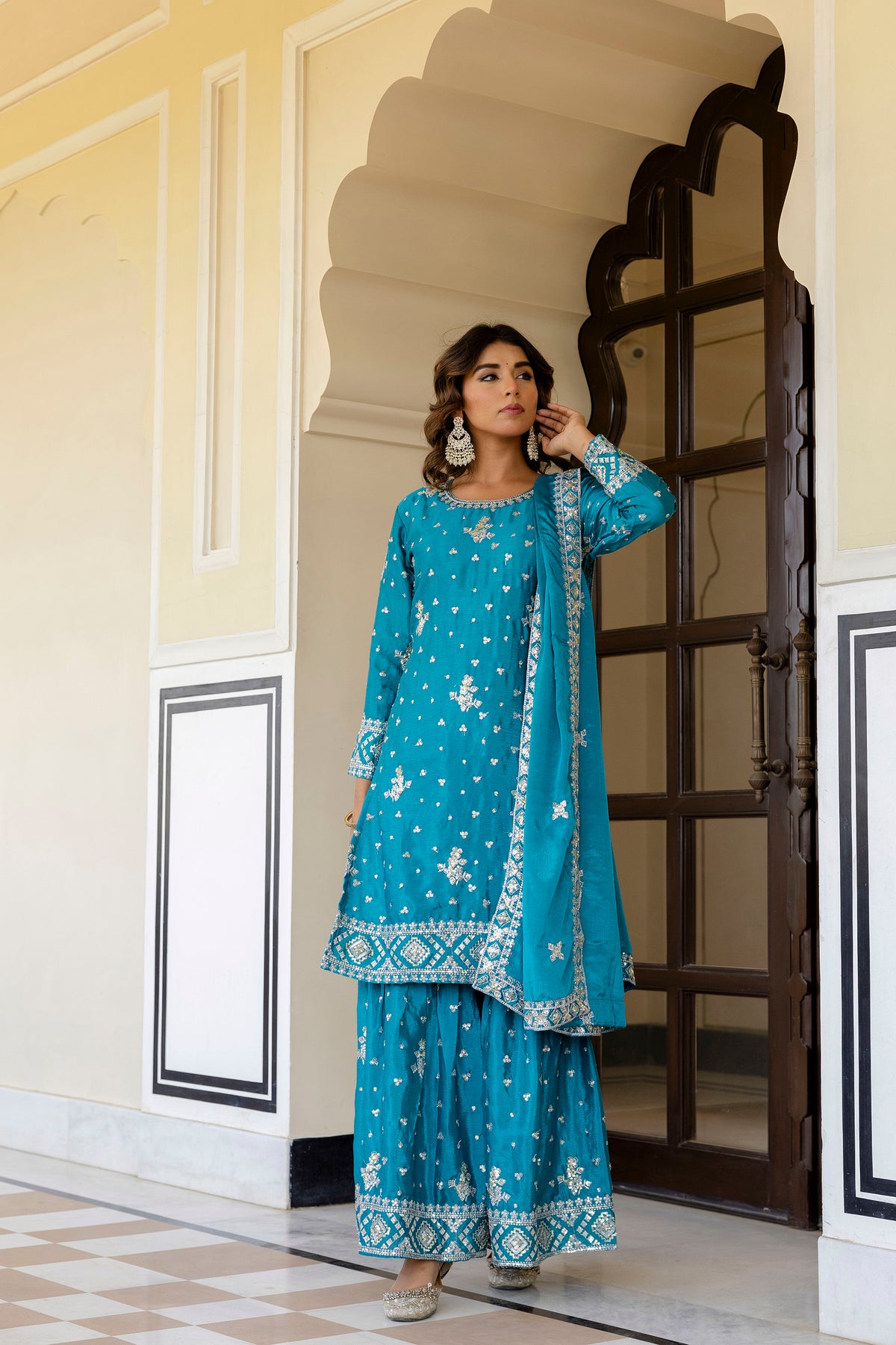 SAHELI STYLE PRESENTS LAVENDER COLOR TOP BOTTOM 3PCS SHARARA SET – ELEGANT, FESTIVE & TRENDY