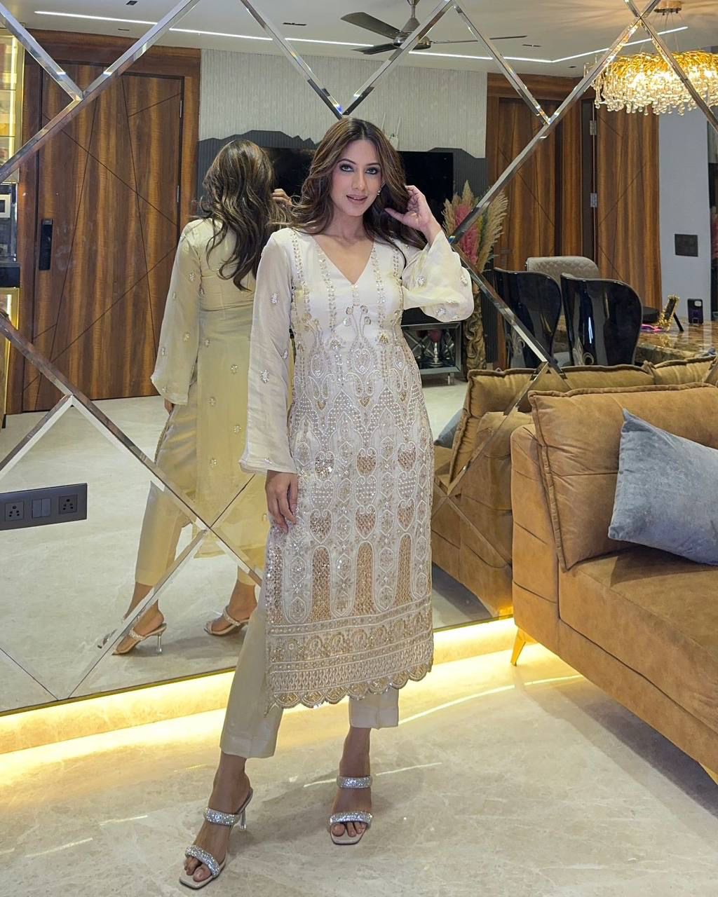 SAHELI STYLE PRESENTS GEORGETTE SEQUENCE EMBROIDERED WORK TOP AND PENT WITH DUPATTA