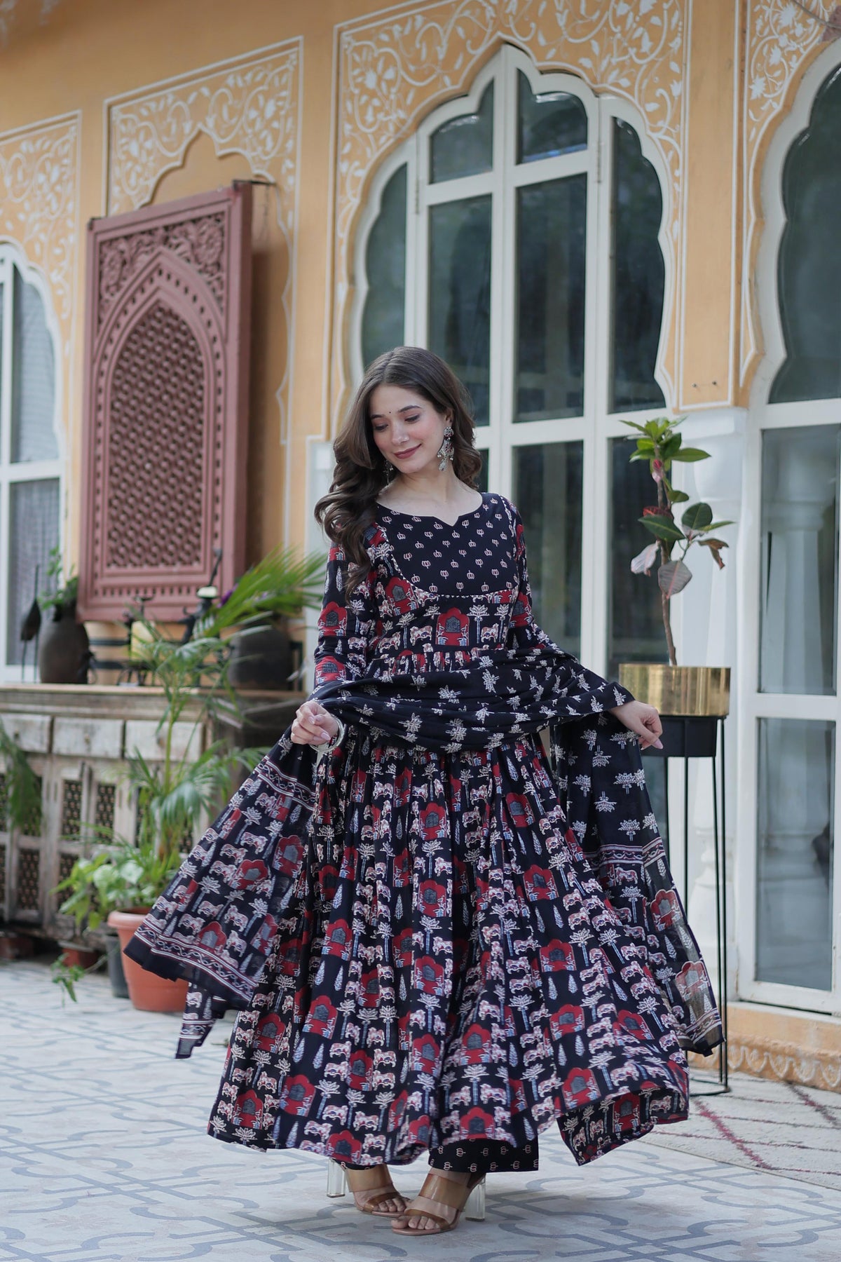 SAHELI STYLE PRESENTS PREMIUM READYMADE KURTI WITH PANT DUPATTA SET BLACK