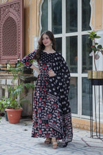 SAHELI STYLE PRESENTS PREMIUM READYMADE KURTI WITH PANT DUPATTA SET BLACK
