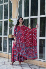 SAHELI STYLE PRESENTS PREMIUM READYMADE KURTI WITH PANT & DUPATTA SET MARRON