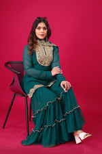 SAHELI STYLE Presenting New Designer Collection In Blooming Faux Georgette With Heavy Embroidery Sequence Thread Work Top-Bottom And Dupatta Set Fully Stitched Ready To Wear
