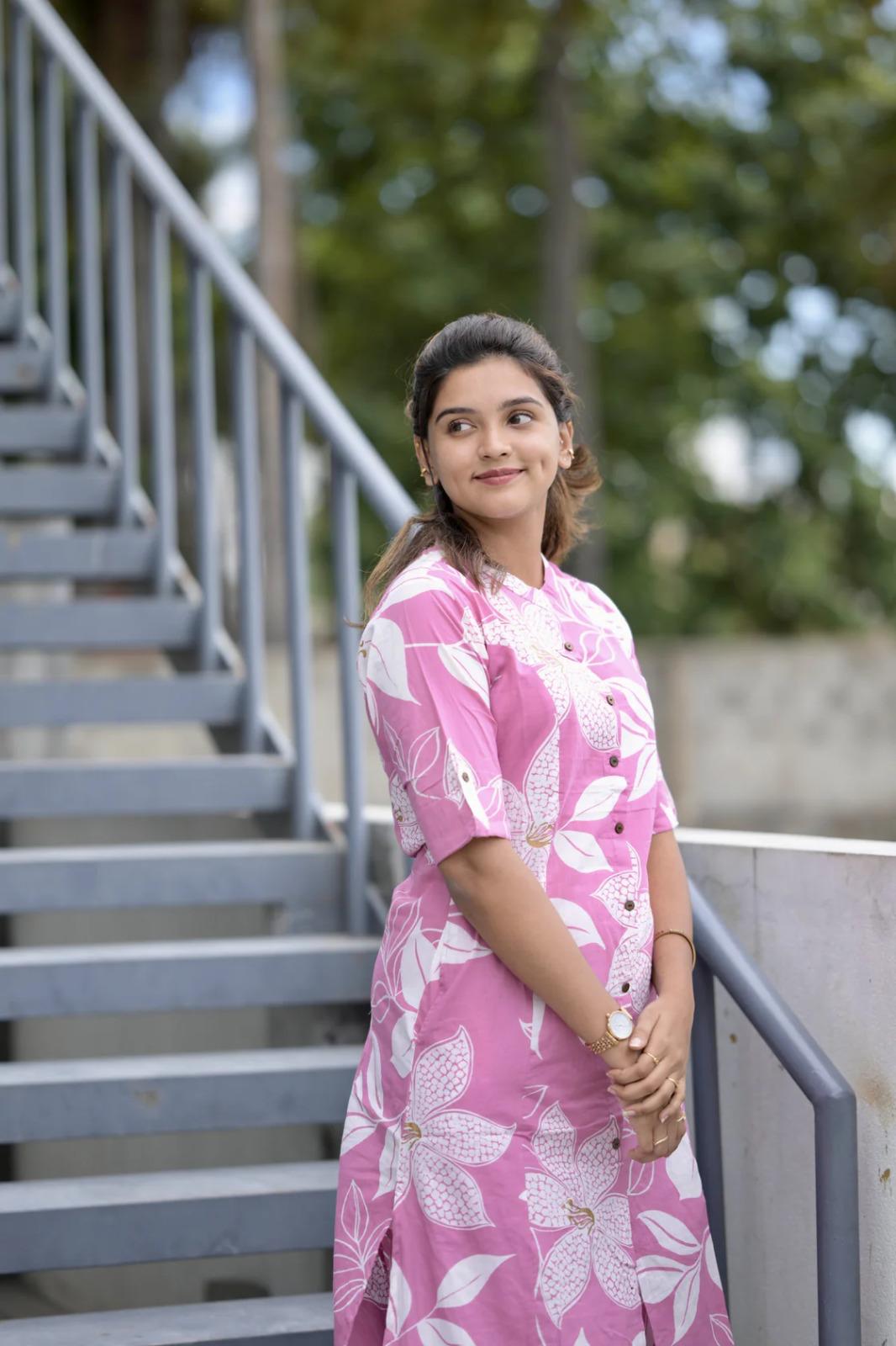 SAHELI STYLE PRESENTS Beautiful Heavy Jaipuri &Printed Cotton Fabric CO-ORD -SET BABY PINK