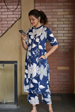 SAHELI STYLE PRESENTS Beautiful Heavy Jaipuri Printed Cotton Fabric CO-ORD SET BLUE