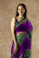 SAHELI STYLE PRESENTS GEORGETTE BANDHANI SAREE PURPLE+GREEN