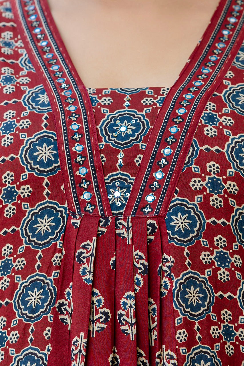 SAHELI STYLE PRESENTS MAROON COTTON KURTI PANT DUPATTA PAIR