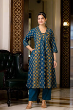 SAHELI STYLE PRESENTS SKY BLUE COTTON KURTI PANT DUPATTA PAIR SET