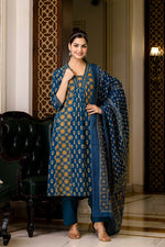 SAHELI STYLE PRESENTS SKY BLUE COTTON KURTI PANT DUPATTA PAIR SET