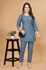 SAHELI STYLE PRESENTS THE GRAY MOST CLASSIC HANDWORK CO-ORD SET