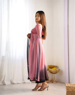 SAHELI STYLE PRESENTS PINK+BLACK SHADOW PADDING ANARKALI GOWN PAIR