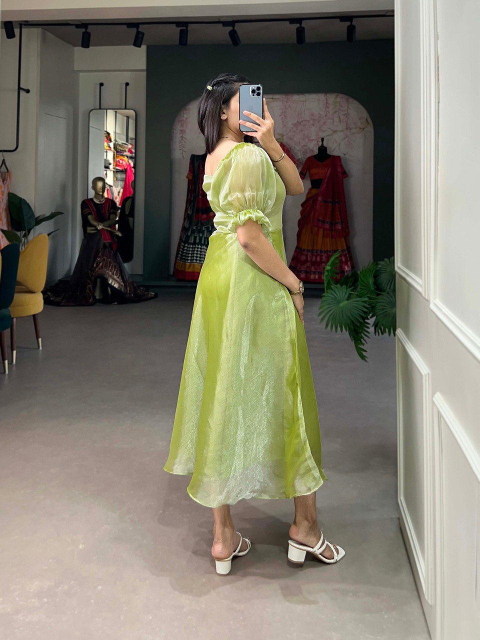 SAHELI STYLE PRSENTS BURBERRY LIGHT GREEN MAXI DRESS