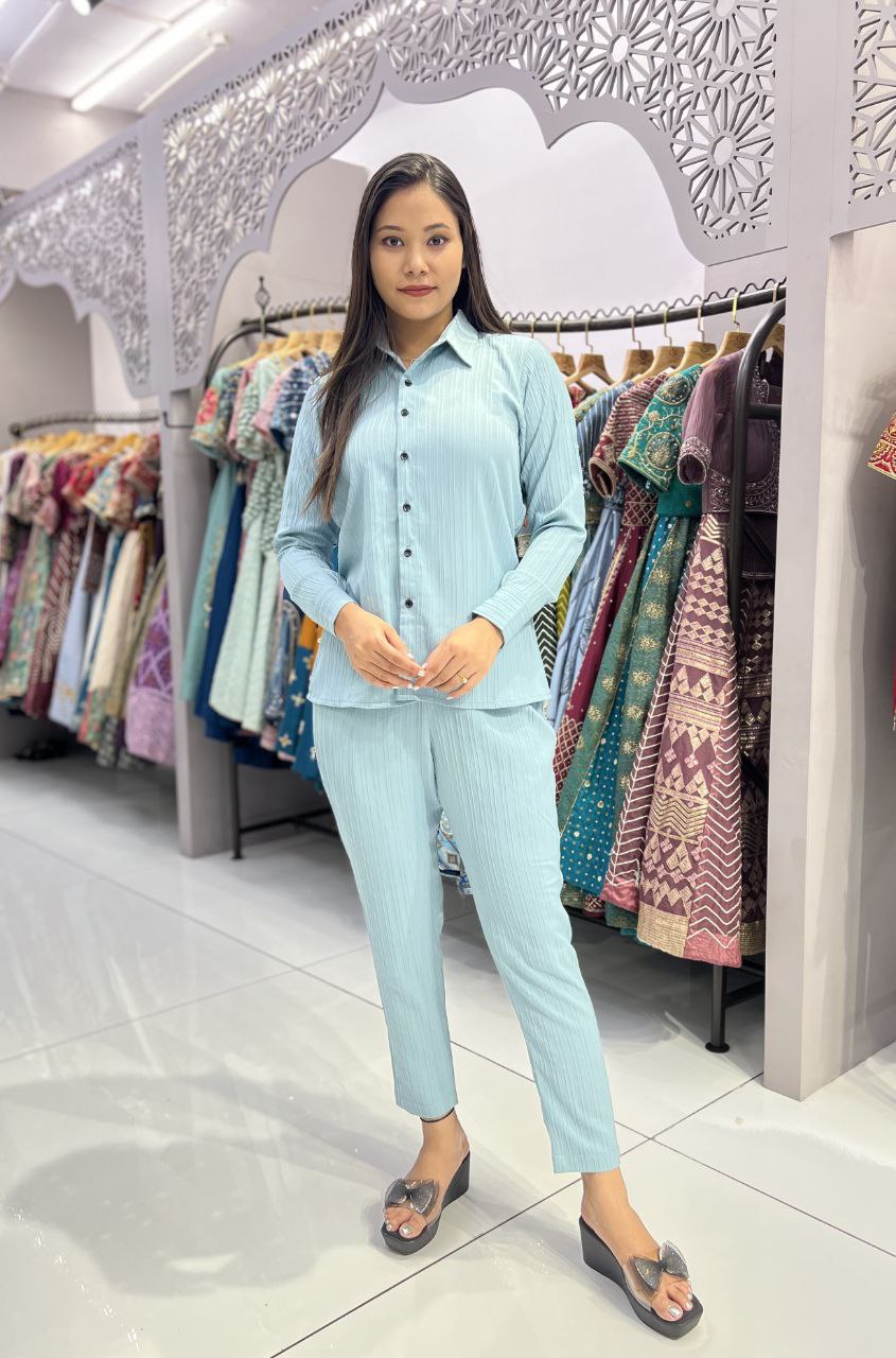 SAHELI STYLE PRESENTS PEACH SHIRT-PANT CO-ORD SET