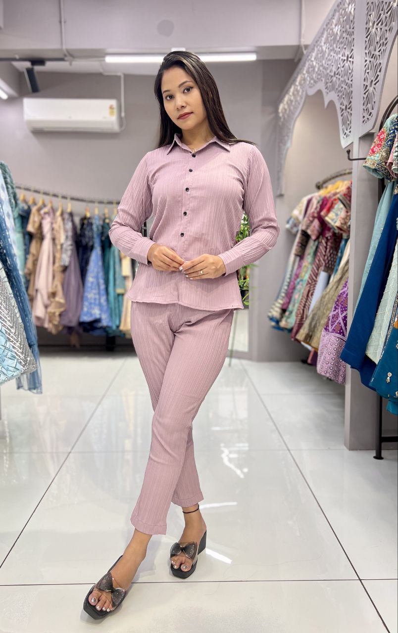 SAHELI STYLE PRESENTS BABY PINK SHIRT-PANT CO-ORD SET
