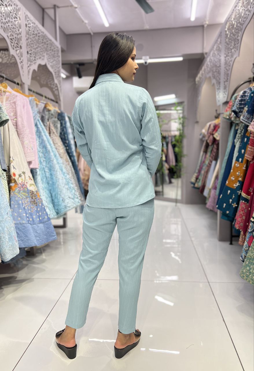 SAHELI STYLE PRESENTS PEACH SHIRT-PANT CO-ORD SET