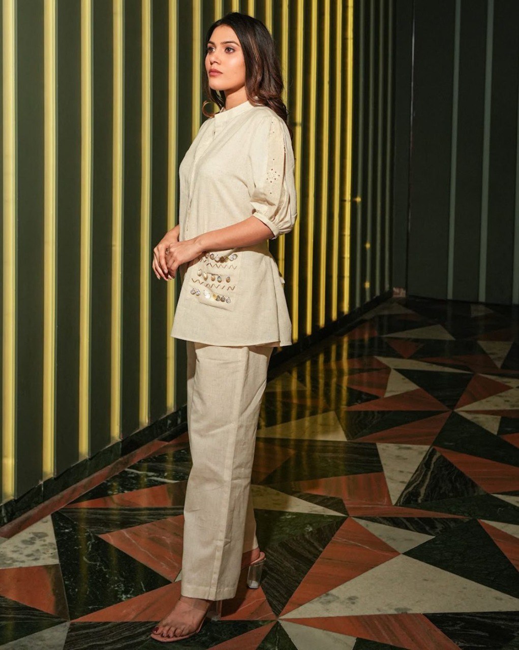 SAHELI STYLE PRESENTS CREAM HAND WORK TRENDY CO-ORD SET