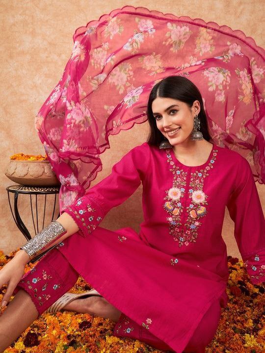 SAHELI STYLE PRESENTS TRENDY PINK KURTI BOTTOM PAIR