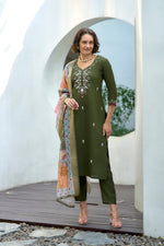 SAHELI STYLE Presents Green Elegant Straight Kurti Pant Dupatta Set
