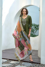 SAHELI STYLE Presents Green Elegant Straight Kurti Pant Dupatta Set