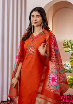 SAHELI STYLE Presents Orange Elegant Straight Kurti Pant Dupatta Set