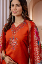 SAHELI STYLE Presents Orange Elegant Straight Kurti Pant Dupatta Set