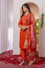 SAHELI STYLE Presents Orange Elegant Straight Kurti Pant Dupatta Set