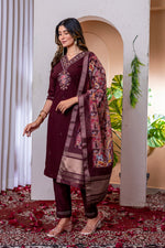 SAHELI STYLE Presents Maroon Elegant Straight Kurti Pant Dupatta Set