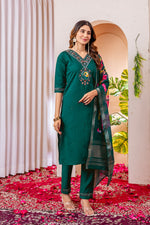 SAHELI STYLE Presents Green Elegant Straight Kurti Pant Dupatta Set
