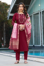SAHELI STYLE Presents Maroon Kurti Pant Dupatta Set