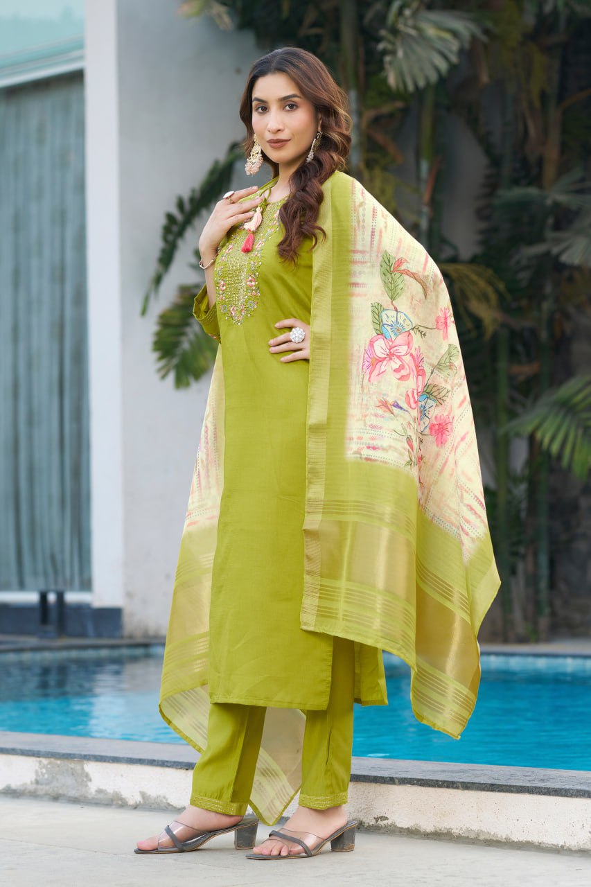 SAHELI STYLE Presents Yellow Kurti Pant Dupatta Set
