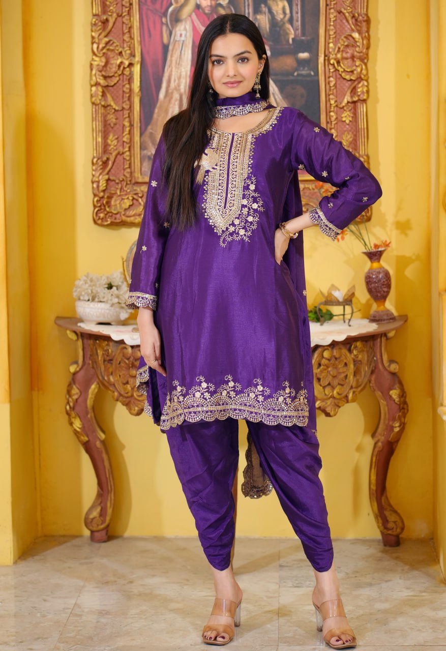 SAHELI STYLE PRESENTING NEW DESIGNER EMBROIDERED CHINON DHOTI SUIT WITH SEQUENCE EMBROIDERED WORK β¨