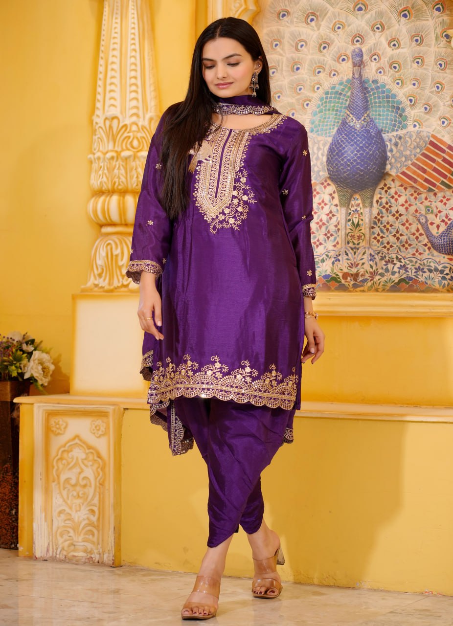 SAHELI STYLE PRESENTING NEW DESIGNER EMBROIDERED CHINON DHOTI SUIT WITH SEQUENCE EMBROIDERED WORK β¨