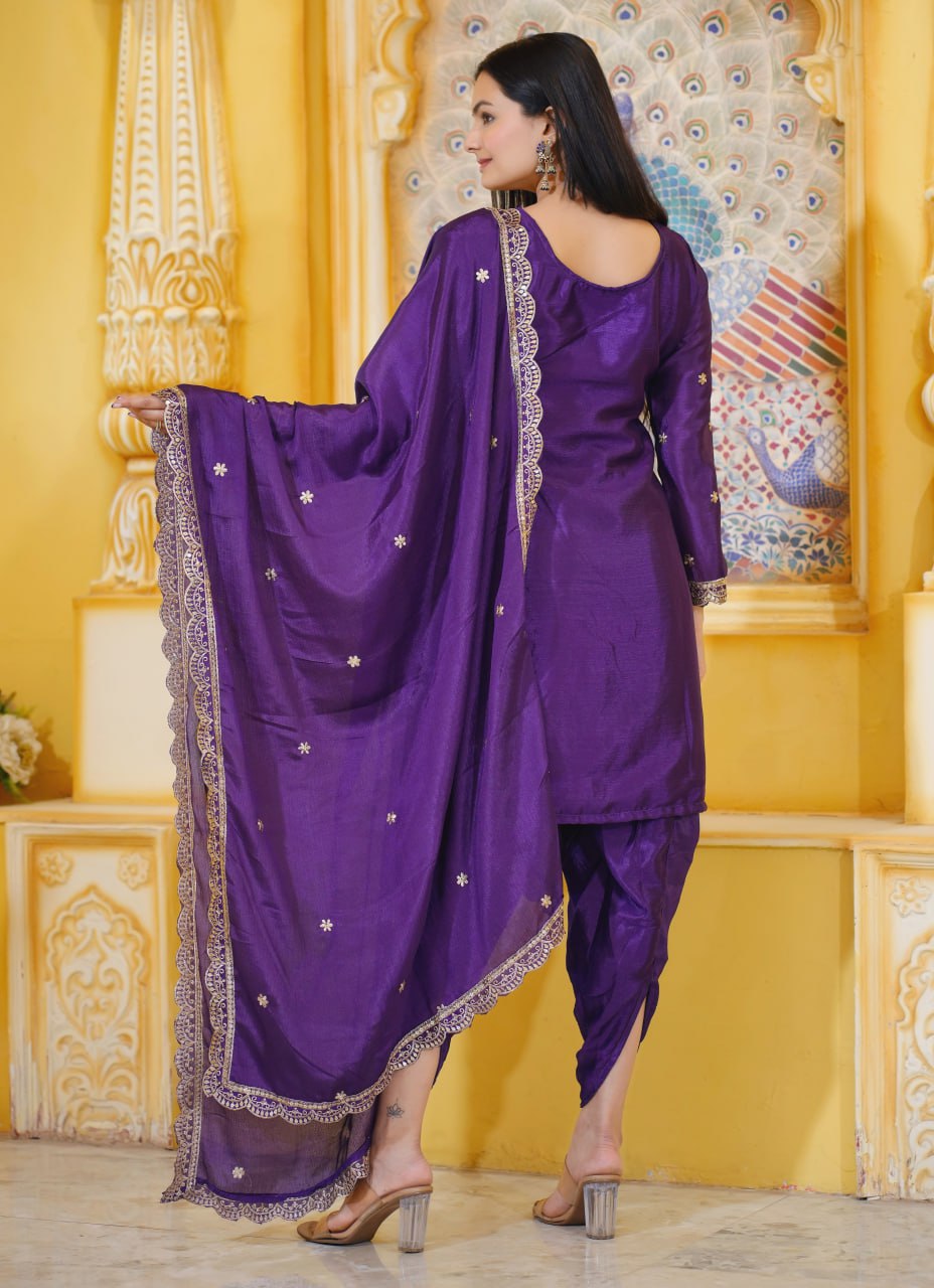 SAHELI STYLE PRESENTING NEW DESIGNER EMBROIDERED CHINON DHOTI SUIT WITH SEQUENCE EMBROIDERED WORK β¨