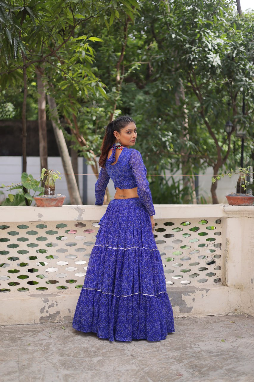 Navratri Special Bandhej Print Lehenga with Embroidered Full Sleeve Blouse