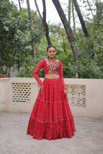 Navratri Special Bandhej Print Lehenga with Embroidered Full Sleeve Blouse