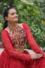 Navratri Special Bandhej Print Lehenga with Embroidered Full Sleeve Blouse