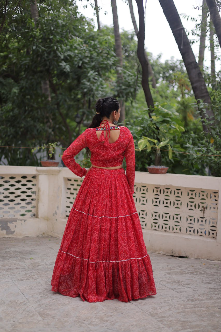 Navratri Special Bandhej Print Lehenga with Embroidered Full Sleeve Blouse