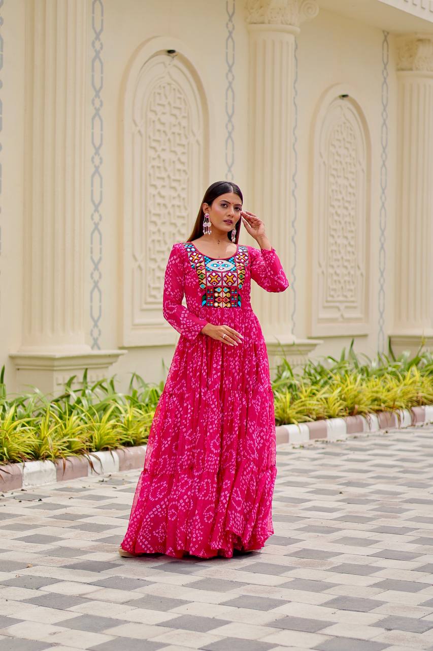Navratri Special Gamathi Work Gown – Georgette with Real Mirror