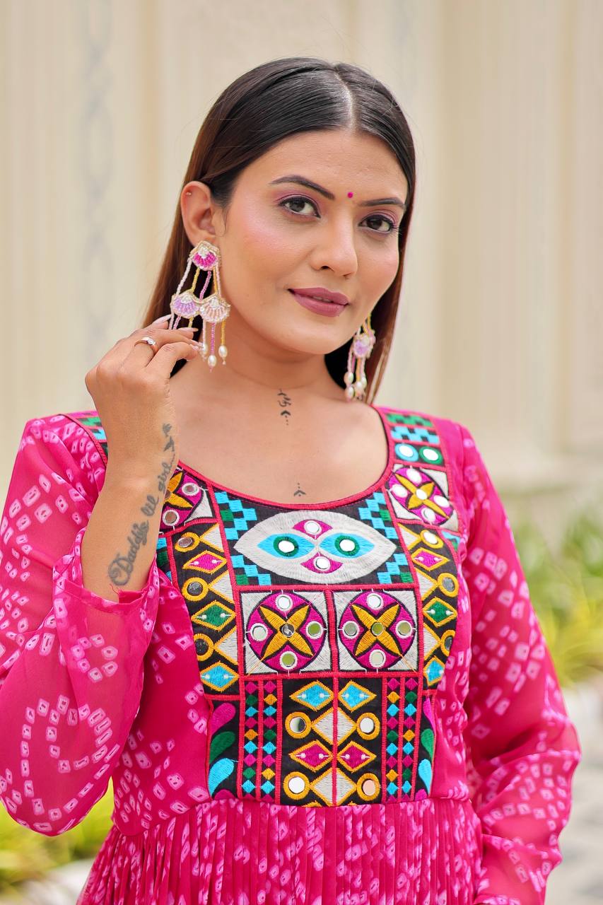 Navratri Special Gamathi Work Gown – Georgette with Real Mirror