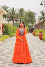 Navratri Special Gamathi Work Gown – Georgette with Real Mirror