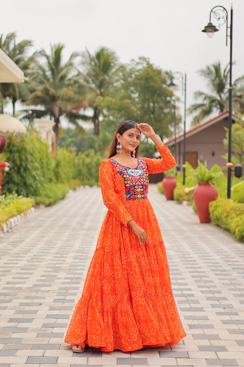 Navratri Special Gamathi Work Gown – Georgette with Real Mirror