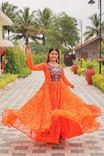Navratri Special Gamathi Work Gown – Georgette with Real Mirror