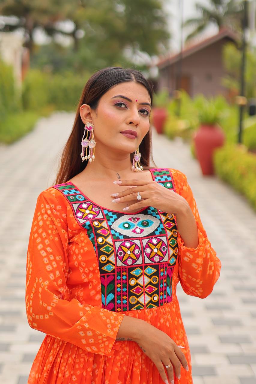 Navratri Special Gamathi Work Gown – Georgette with Real Mirror